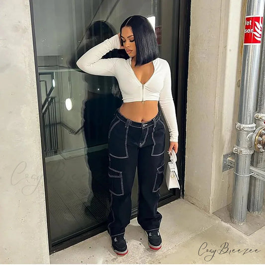 2024 High Waist Elastic Loose Black Comfortable For Casual Fashion Female Baggy Denim Jean