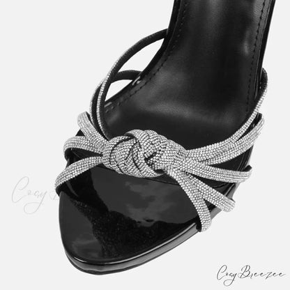 2024 New Arrival Silver Crystal Narrow Band Women’s Sandals - Summer Party Wedding Prom Shoes - Platform Open Toe High