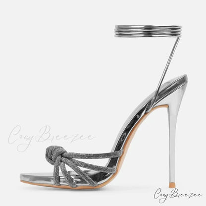 2024 New Arrival Silver Crystal Narrow Band Women’s Sandals - Summer Party Wedding Prom Shoes - Platform Open Toe High