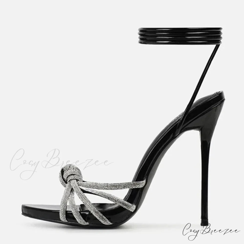 2024 New Arrival Silver Crystal Narrow Band Women’s Sandals - Summer Party Wedding Prom Shoes - Platform Open Toe High