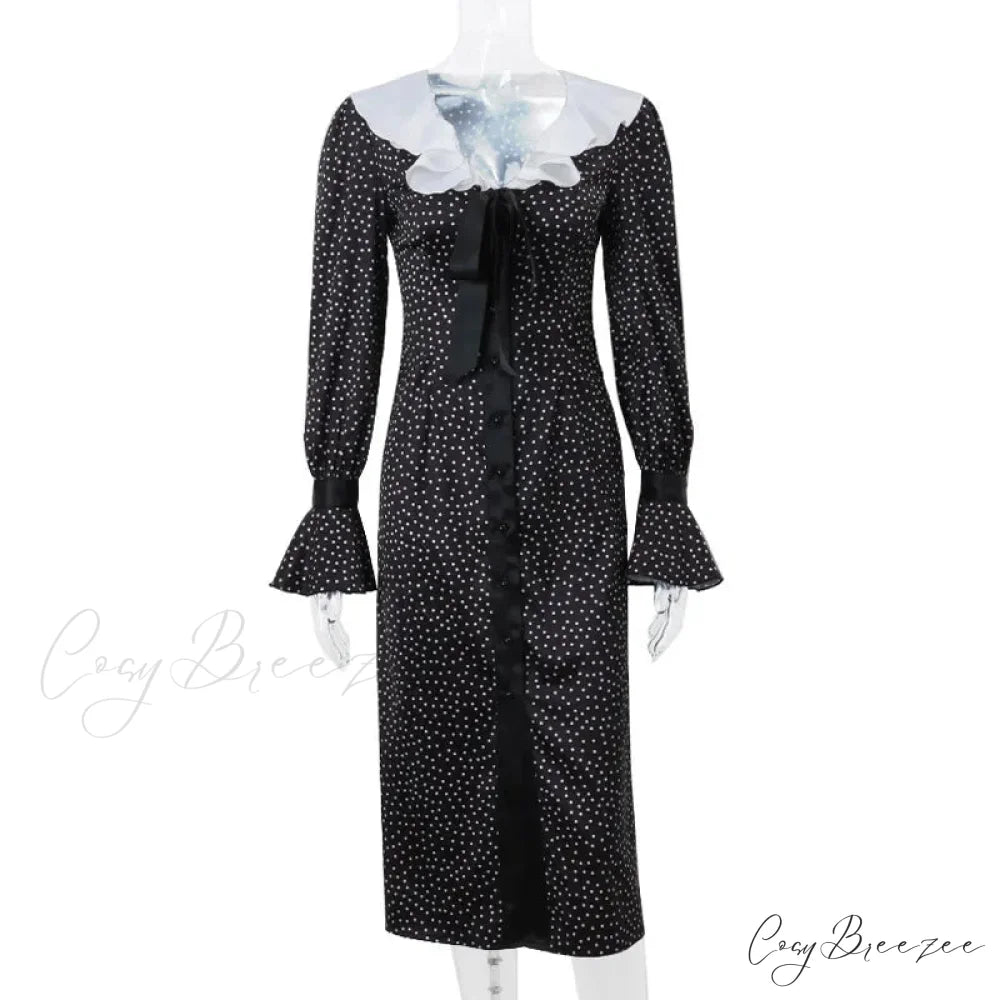 2024 New Autumn Fashionable French Style Floral Long-sleeved Elegant Casual Vestidos Midi Dress