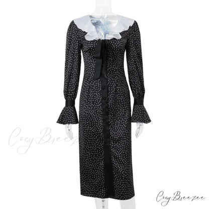 2024 New Autumn Fashionable French Style Floral Long-sleeved Elegant Casual Vestidos Midi Dress