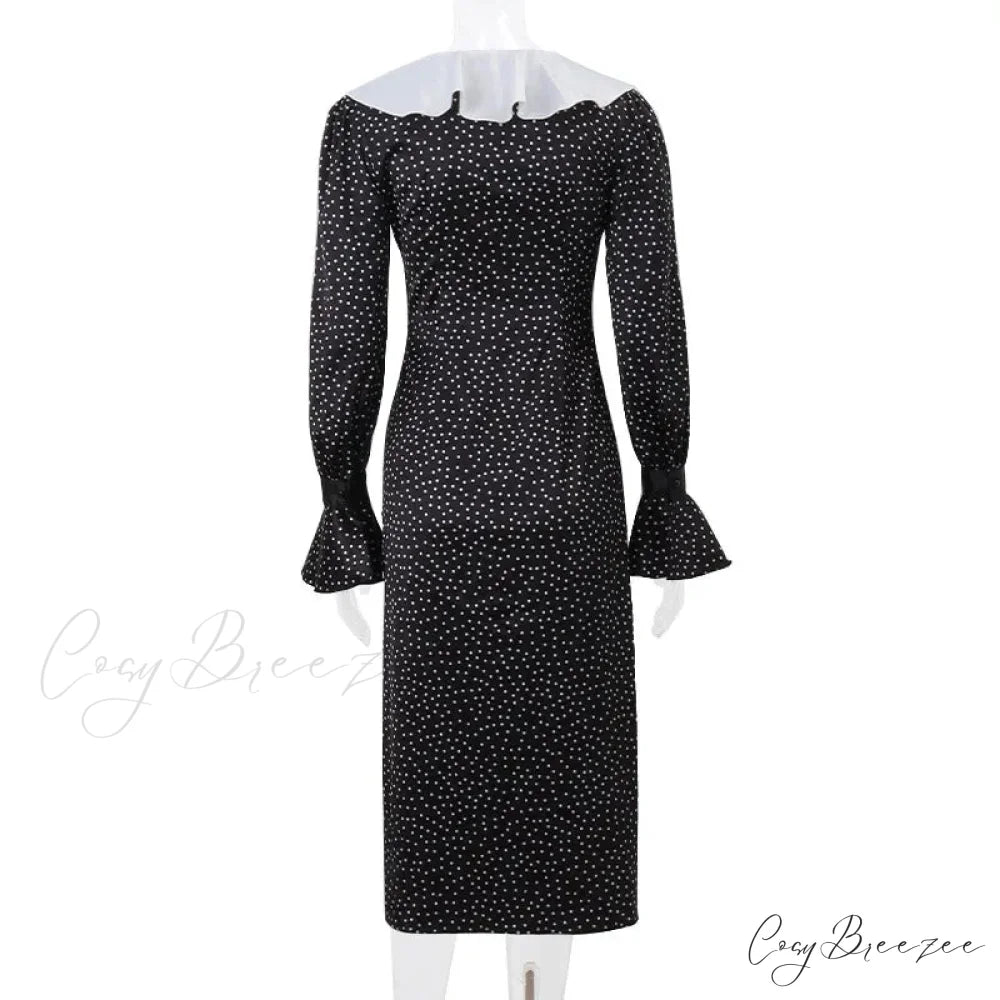 2024 New Autumn Fashionable French Style Floral Long-sleeved Elegant Casual Vestidos Midi Dress