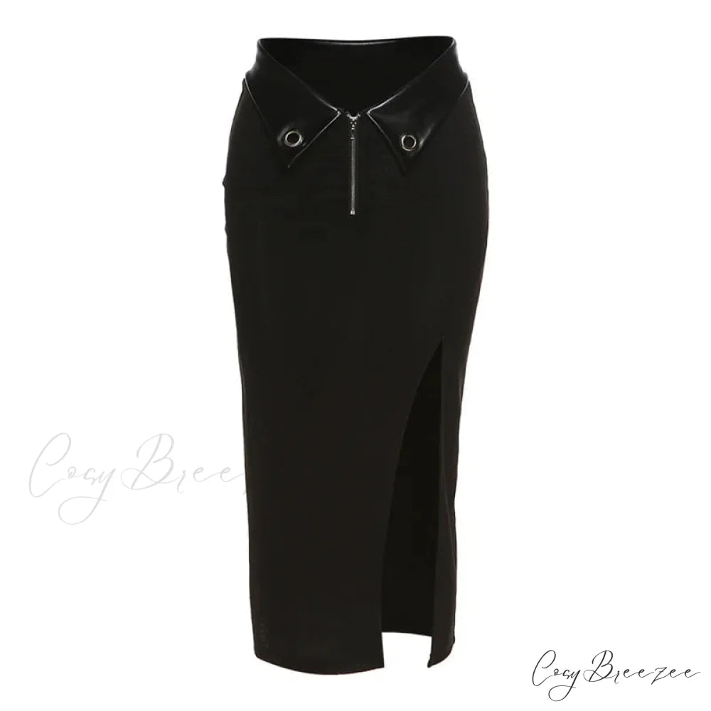 2024 New Black Sexy Irregular Women Summer Charm Split Long Slim Party Bodycon Skirt BLACK / S