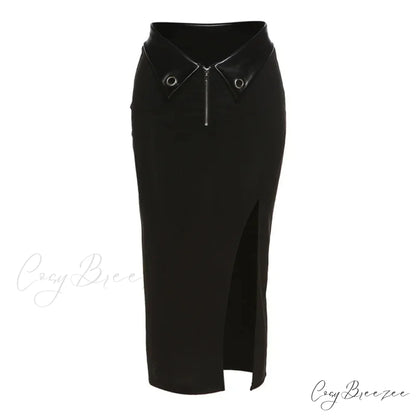 2024 New Black Sexy Irregular Women Summer Charm Split Long Slim Party Bodycon Skirt BLACK / S