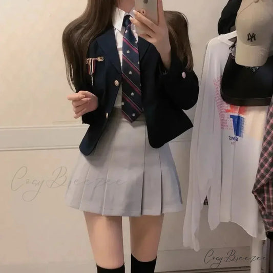 2024 New Cropped Jacket High-waisted Pleated Skirt Fashion Suit BLACK / S