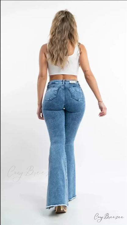 2024 Skinny Flare for Women High Waist Button Lady Sexy Push Up Denim Bell Bottom Jean