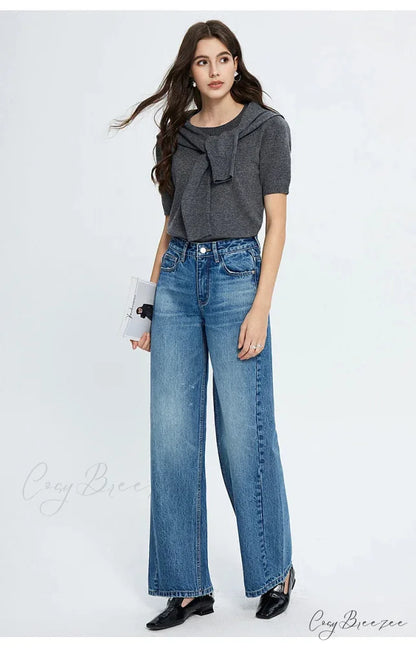 2024 Spring New High-waisted Loose Slimming Wide-leg Denim Versatile Floor-length Jean
