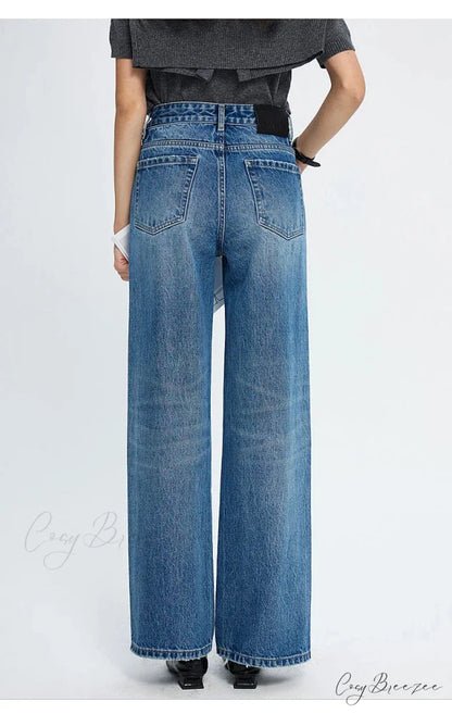 2024 Spring New High-waisted Loose Slimming Wide-leg Denim Versatile Floor-length Jean Blue / 25