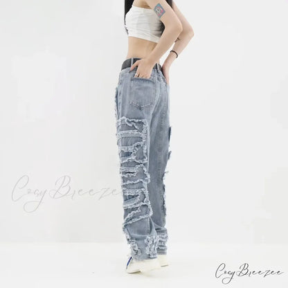 2024 Streetwear Stacked Clothing Y2K Baggy Ripped Hip Hop Straight Vintage Denim Jean
