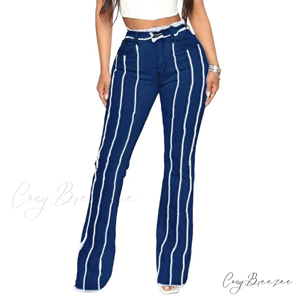 2024 Stretch Women’s Vintage Fashion High Waist Flare Women Slim Spliced Bell Bottom Streetwear Wash Denim Jean