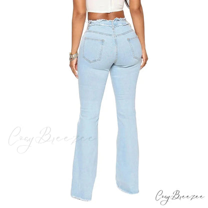 2024 Stretch Women’s Vintage Fashion High Waist Flare Women Slim Spliced Bell Bottom Streetwear Wash Denim Jean