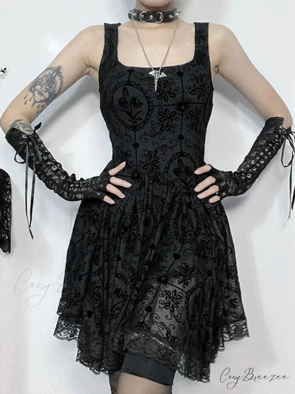 2024 Summer New Harajuku Retro Sexy Wrapped Hip Mini Dress Y2K Vintage Gothic Punk Dark Style Tie Up A-Line Dress Black
