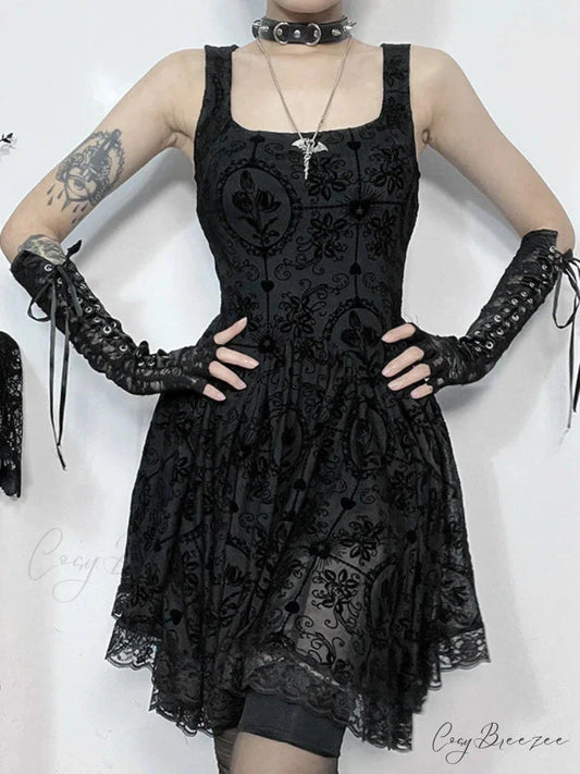 2024 Summer New Harajuku Retro Sexy Wrapped Hip Mini Dress Y2K Vintage Gothic Punk Dark Style Tie Up A-Line Dress Black