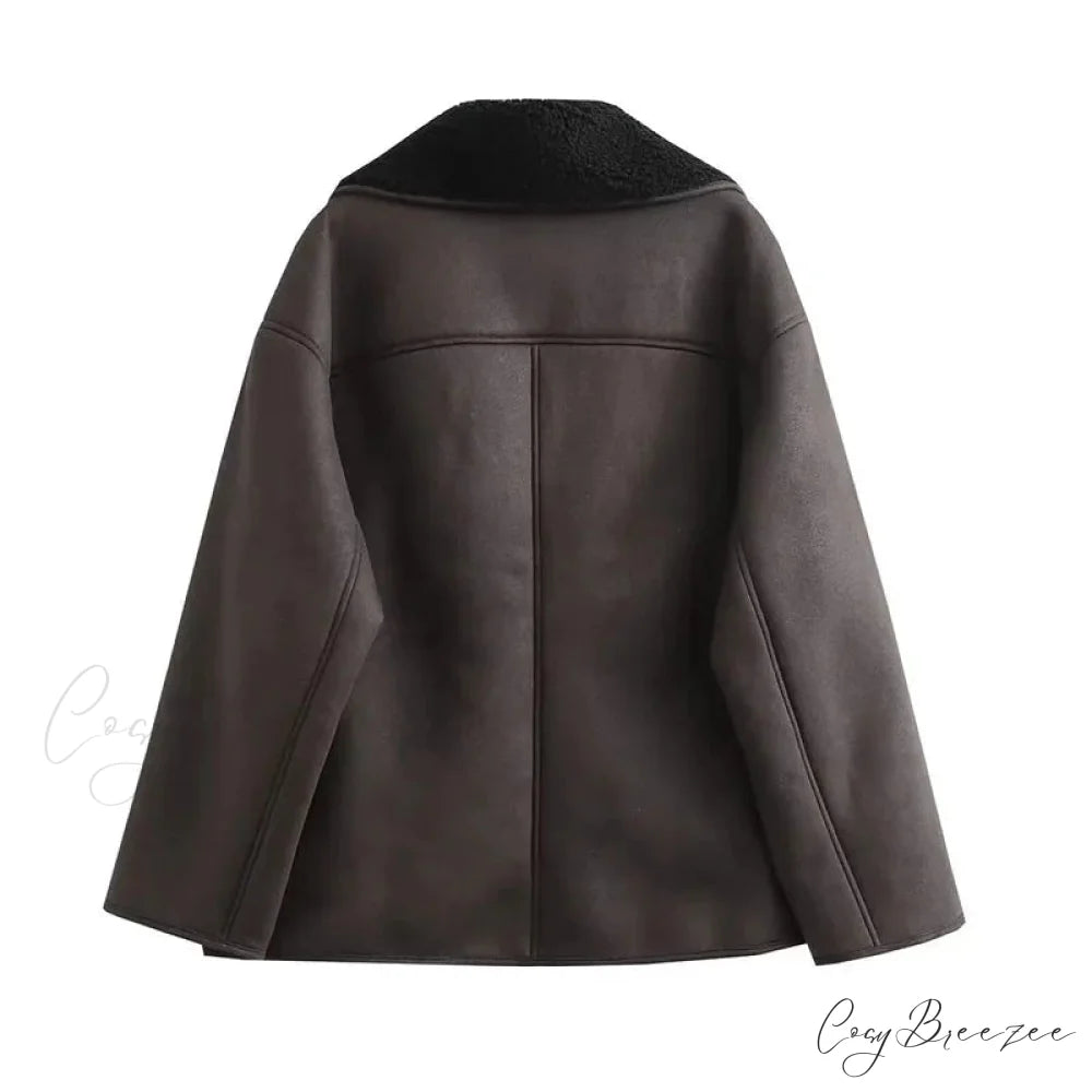 2024 Thick Faux Leather Autumn Winter Warm Wool Blends Demi-season Jacket