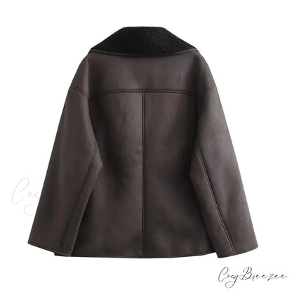 2024 Thick Faux Leather Autumn Winter Warm Wool Blends Demi-season Jacket