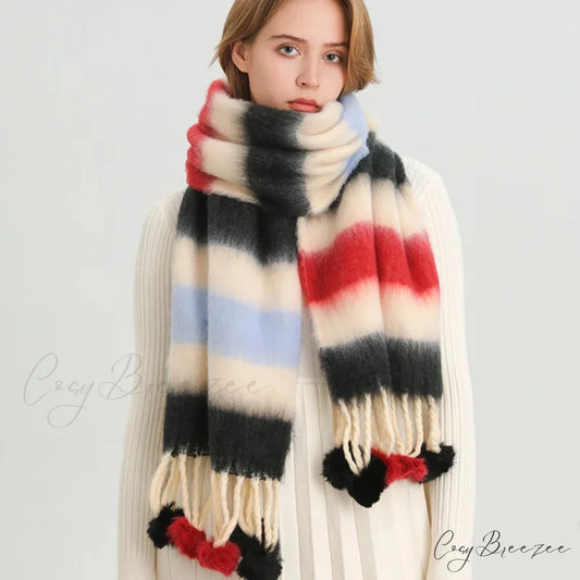 2024 Winter Multicolor Cashmere Loop Yarn Pashmina Scarf BLACK-RED-LIGHT BLUE