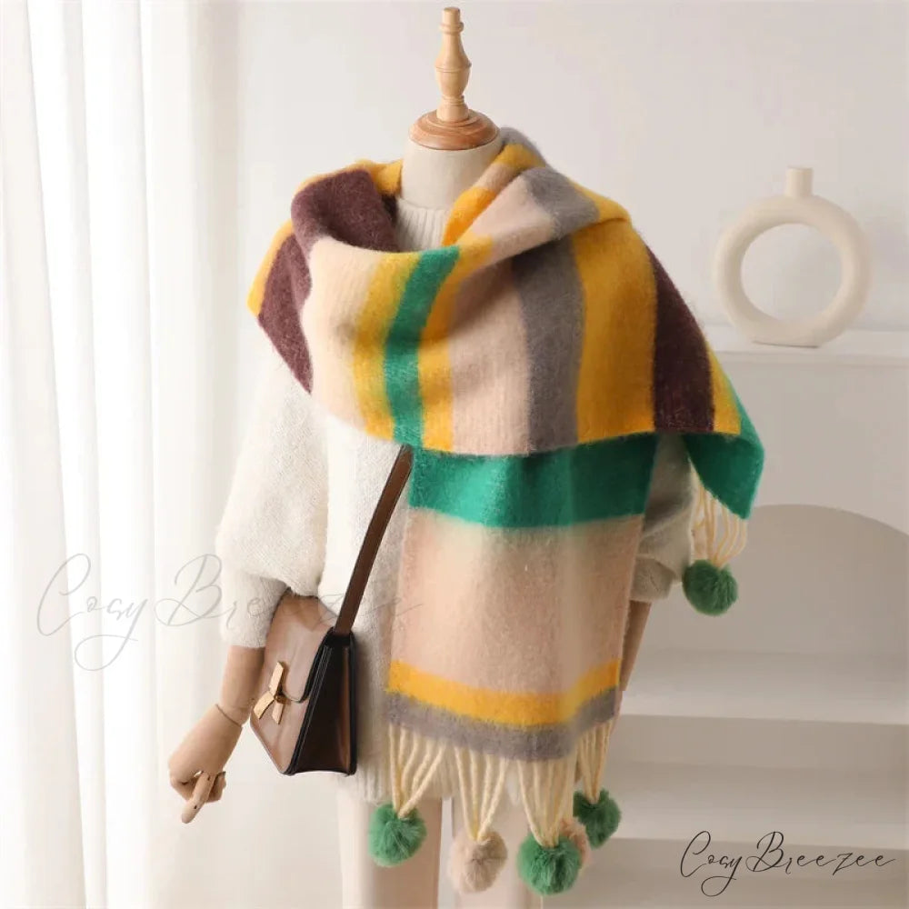2024 Winter Multicolor Cashmere Loop Yarn Pashmina Scarf GREEN
