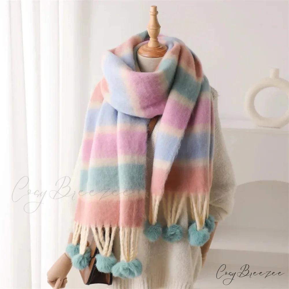 2024 Winter Multicolor Cashmere Loop Yarn Pashmina Scarf PINK