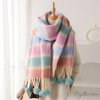 2024 Winter Multicolor Cashmere Loop Yarn Pashmina Scarf PINK