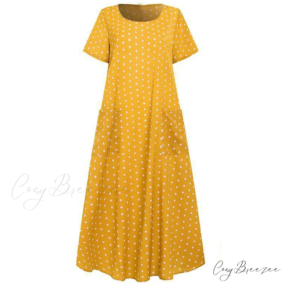 2024 Women Autumn Winter Vintage Printed Midi Casual O-Neck Long Sleeve Pockets Boho Streetwear Tops Dress