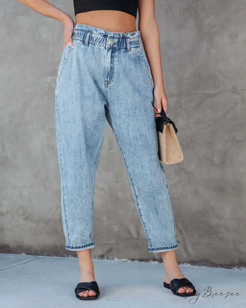 2024 Women New Women Fashion Streetwear Vintage Blue for Women High Waist Denim Harem Jean