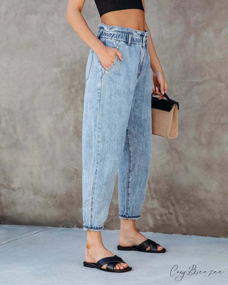 2024 Women New Women Fashion Streetwear Vintage Blue for Women High Waist Denim Harem Jean