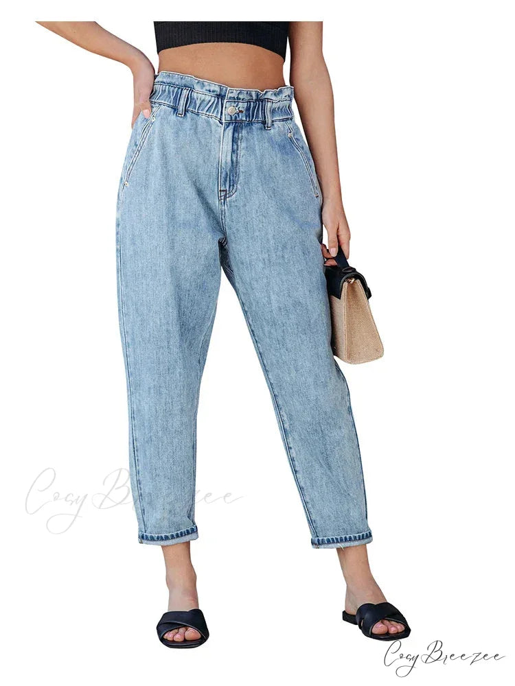 2024 Women New Women Fashion Streetwear Vintage Blue for Women High Waist Denim Harem Jean Blue / S