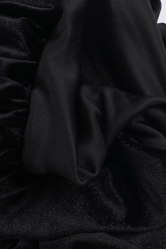 Velvet Pleated Hem Long Sleeve Party Dress
