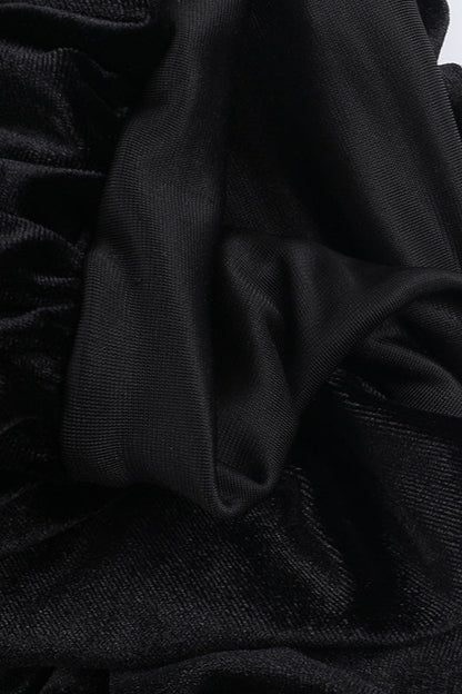 Velvet Pleated Hem Long Sleeve Party Dress