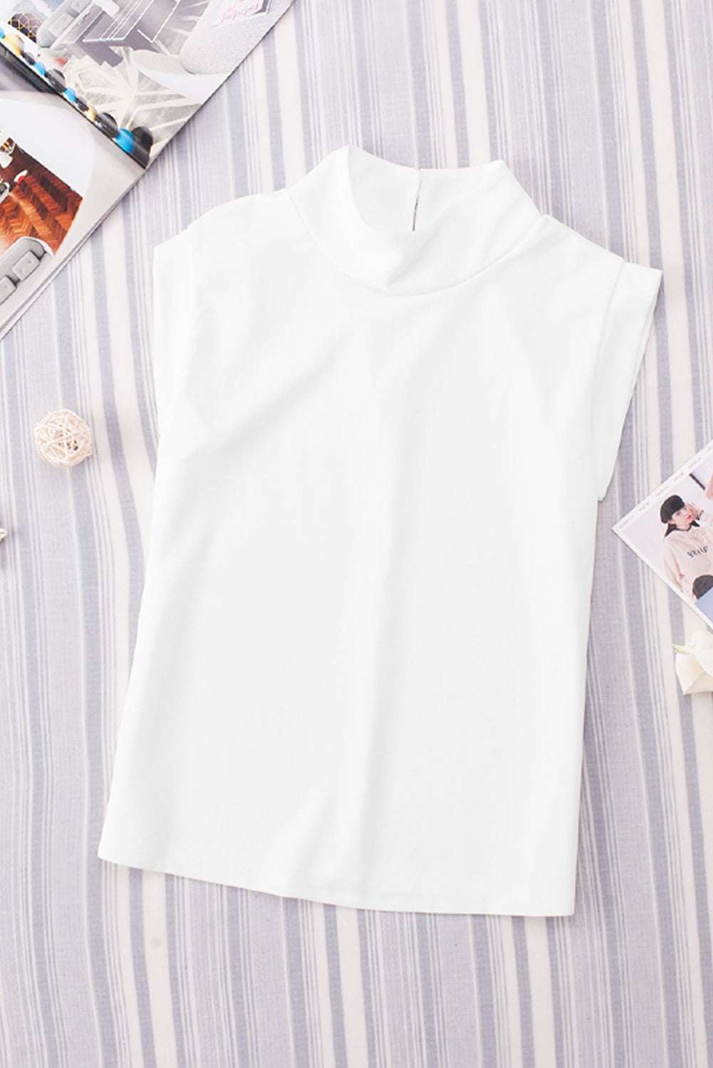 White Mock Sleeveless Solid Neck Top