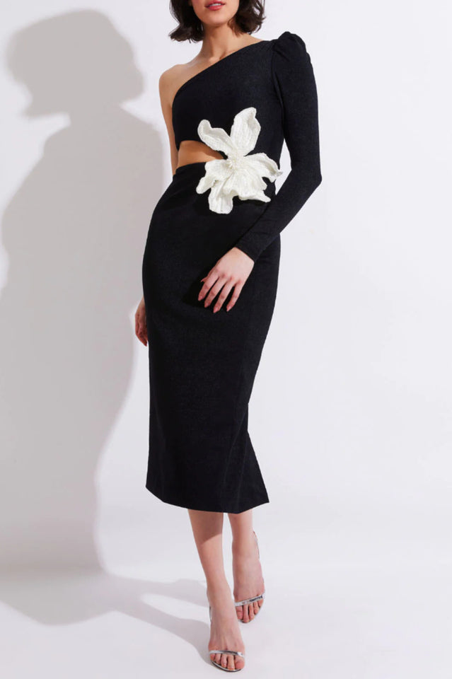 Angelica One-Shoulder Stylish Flower Appliqu茅 Dress