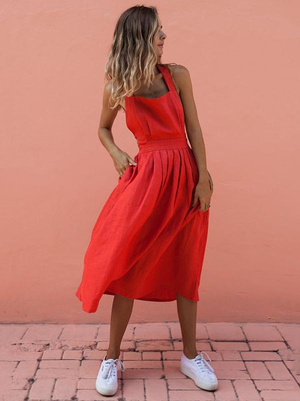 Red Sleeveless Midi Dress