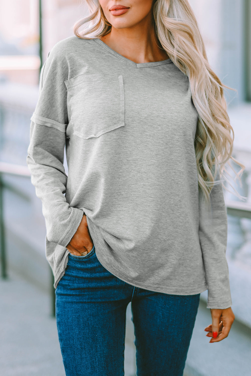 with - Arm Oversized Top Pockets Drop Gray