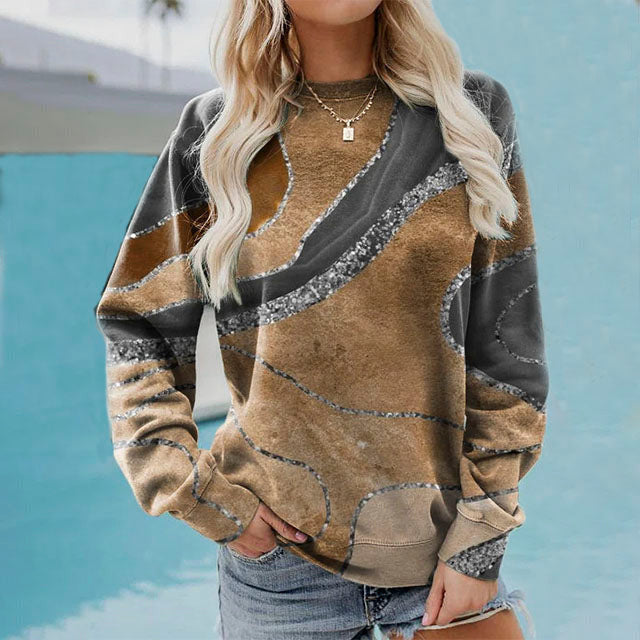 Casual Abstract Print Sweatshirt Brown best Best Sellings clothes Plus Size Sale tops Topseller