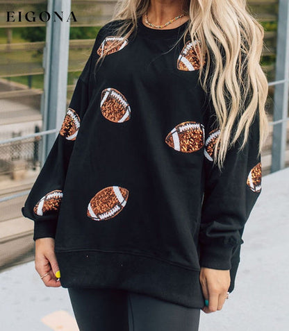 Cosybreezee - Black Sequin Rugby Graphic Pullover Football Sweatshirt