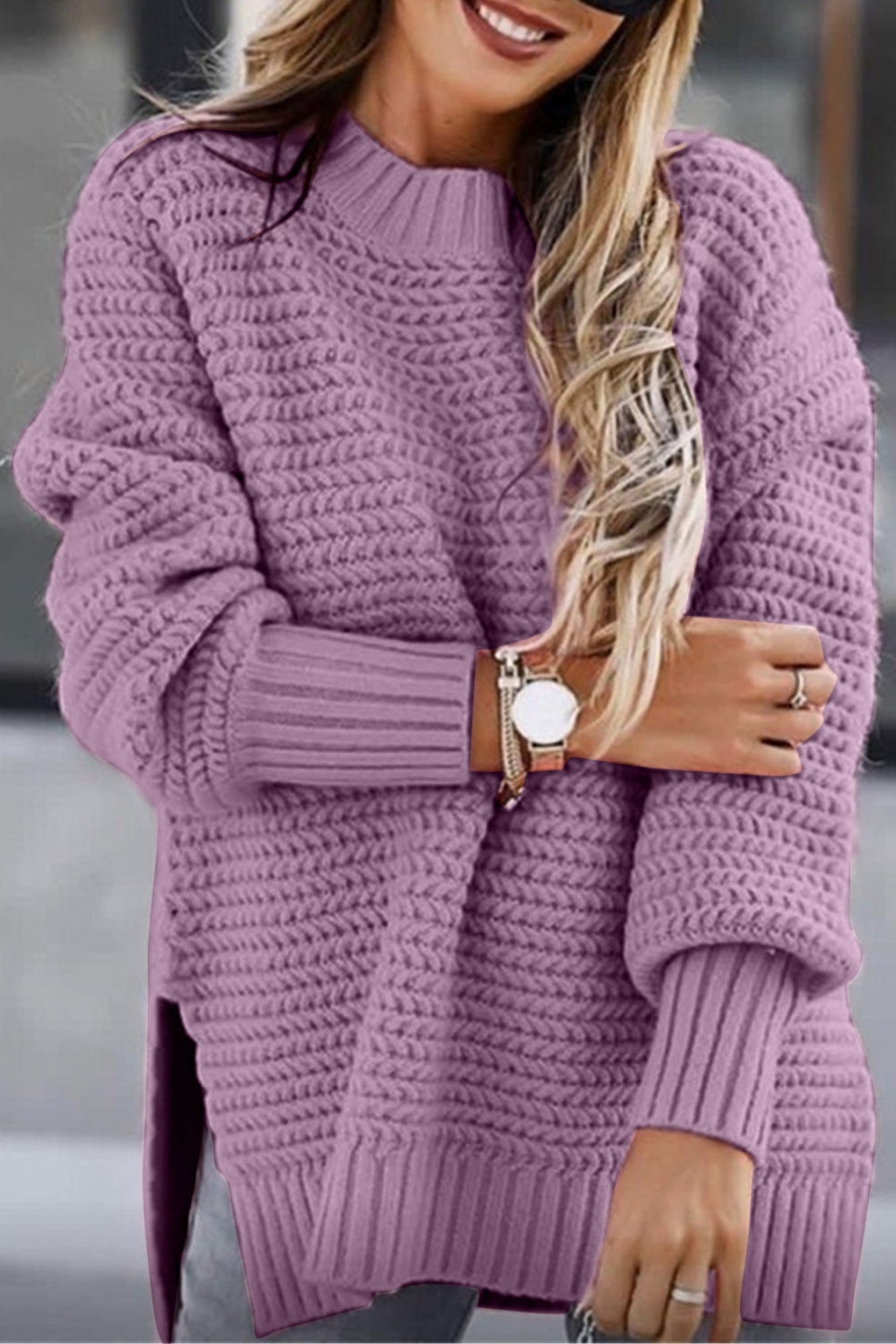 Slit Neck Round Sweater