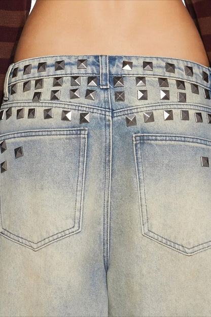 Low Rise Stud Detail Wide Leg Jean