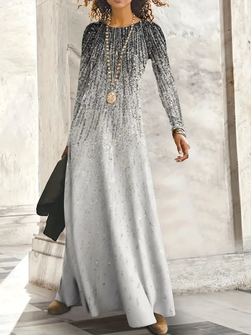 with Crew Full-Length Geometric and Design Gown Neck Long Sleeves