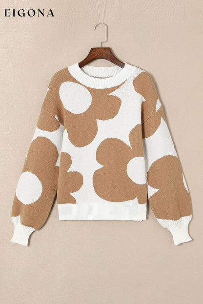 Cosybreezee - Big Flower Pattern Drop Shoulder Sweater