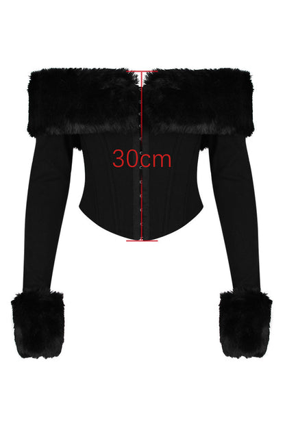 Black Faux Stylish Fur Trimmed Bustier