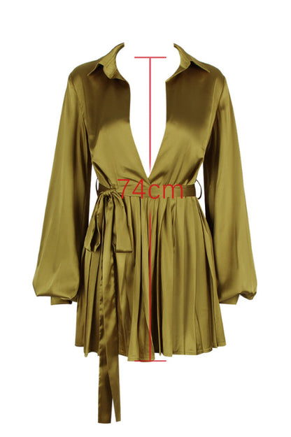 Allegra Chartreuse Stylish Pleated Shirt Dress