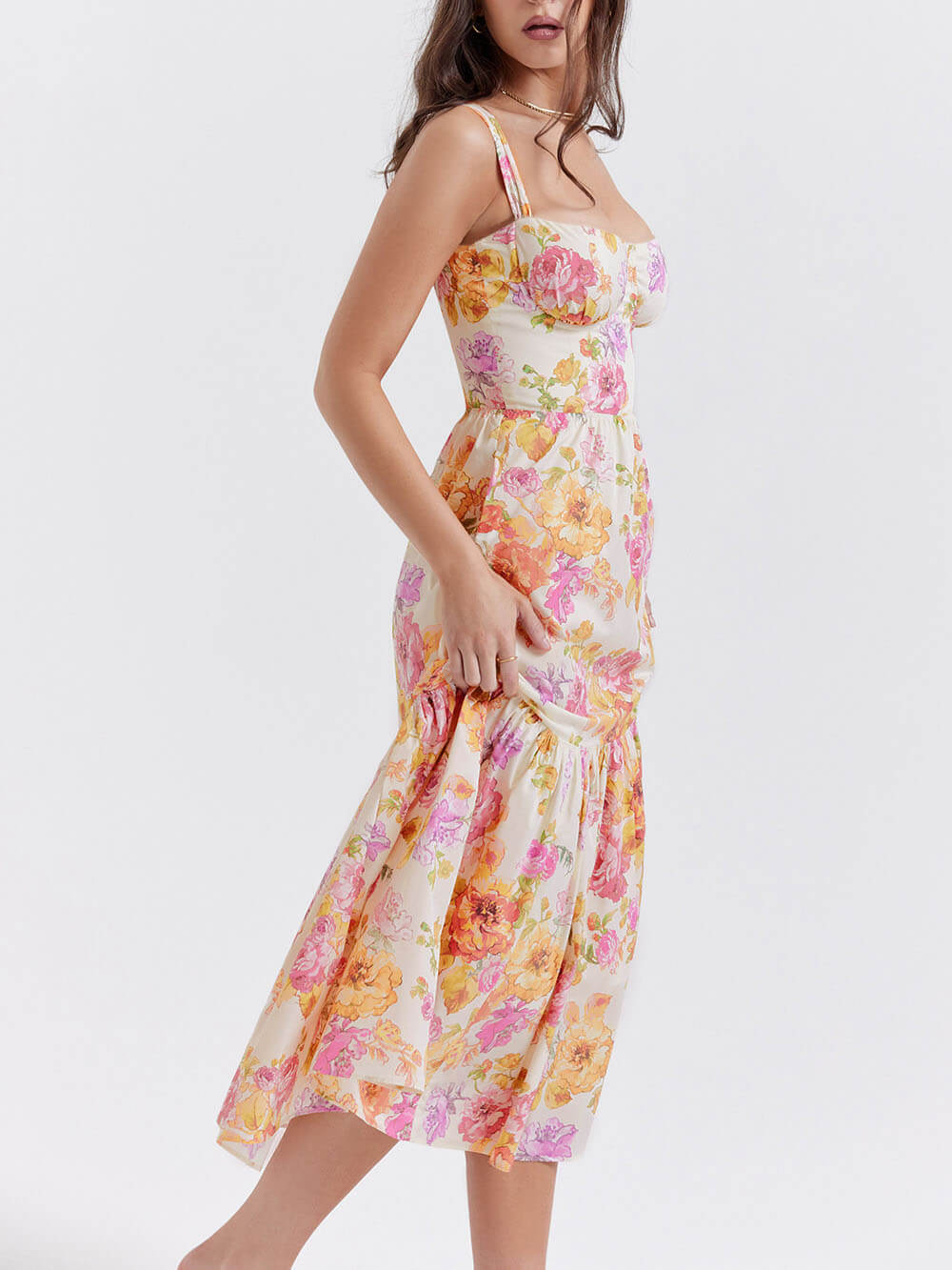 Strap A-Hem Stylish Floral Midi Dress