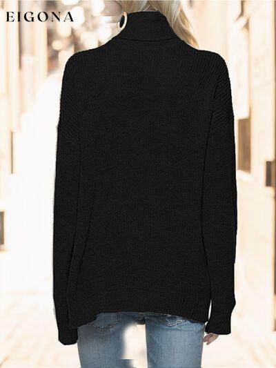 Cosybreezee - Turtleneck Drop Shoulder Long Sleeve Sweater