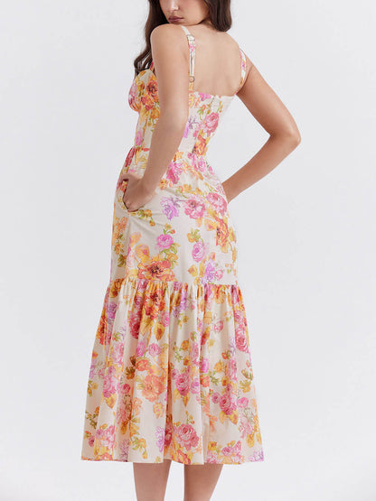 Strap A-Hem Stylish Floral Midi Dress