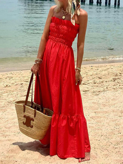 Smocked Bust Off Charming Shoulder Vacation Maxi Dress