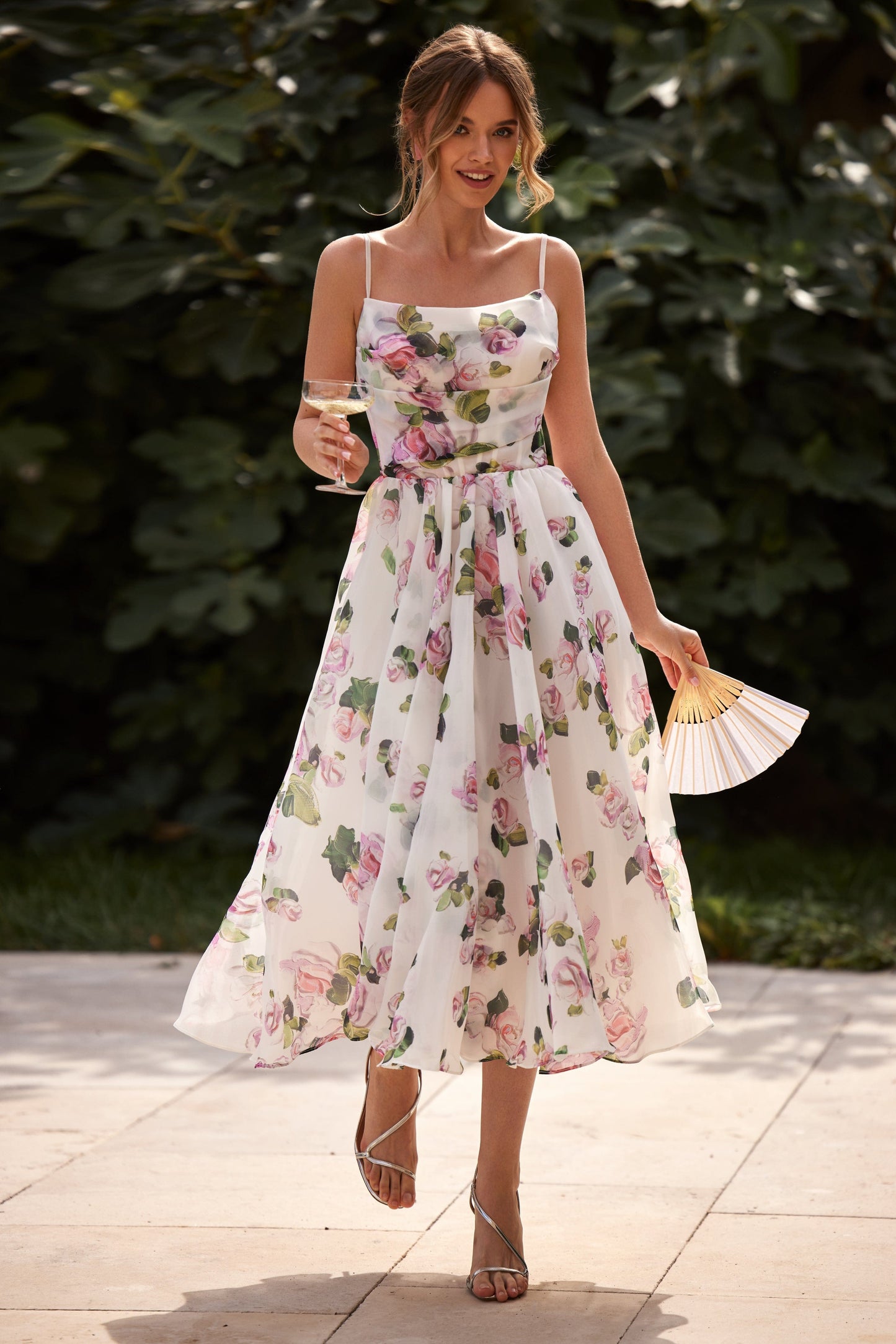 Apple Blossom Spaghetti Charming Strap Midi Dress