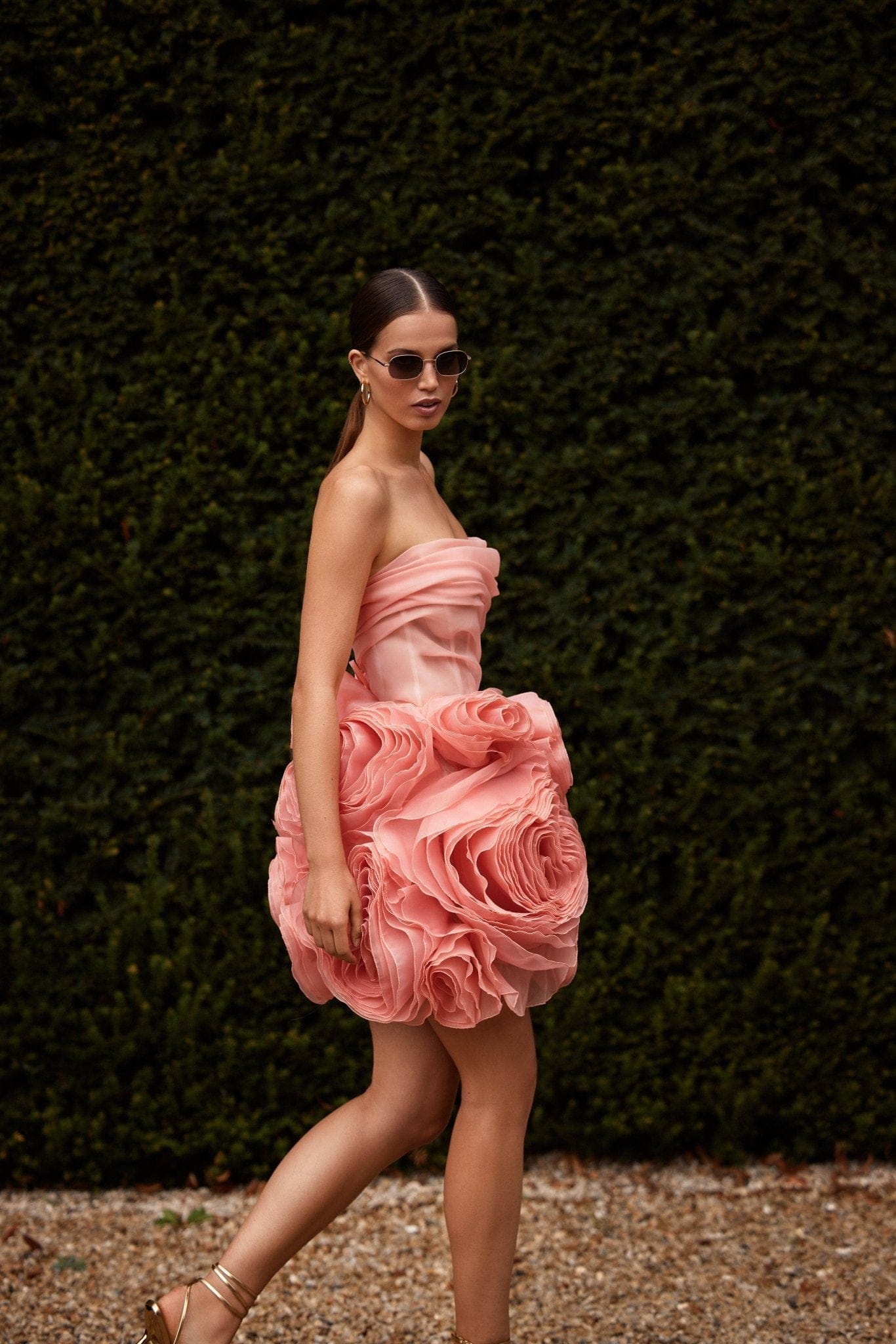 Appliqud Organza Stylish Coral Mini Dress