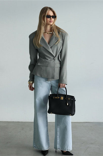 Vintage V-Neck Single Button Blazer