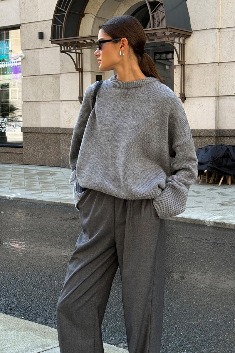 Solid Knit Crew Neck Sweater